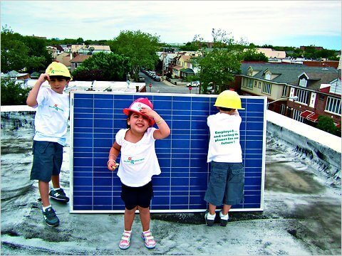 children w solar panels