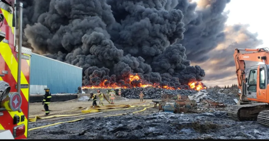 Harvey Fire Department battles the blaze at the Minto tire fire.